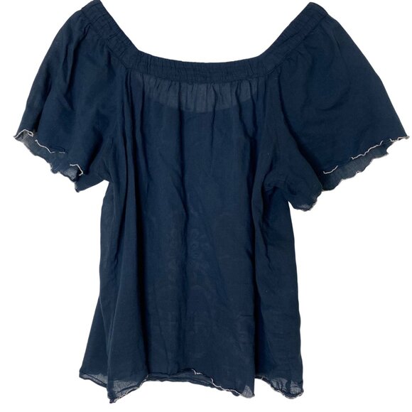 Matty M Black Peasant Blouse L Embroidered Boho Top Flutter Sleeves India - Picture 2 of 5